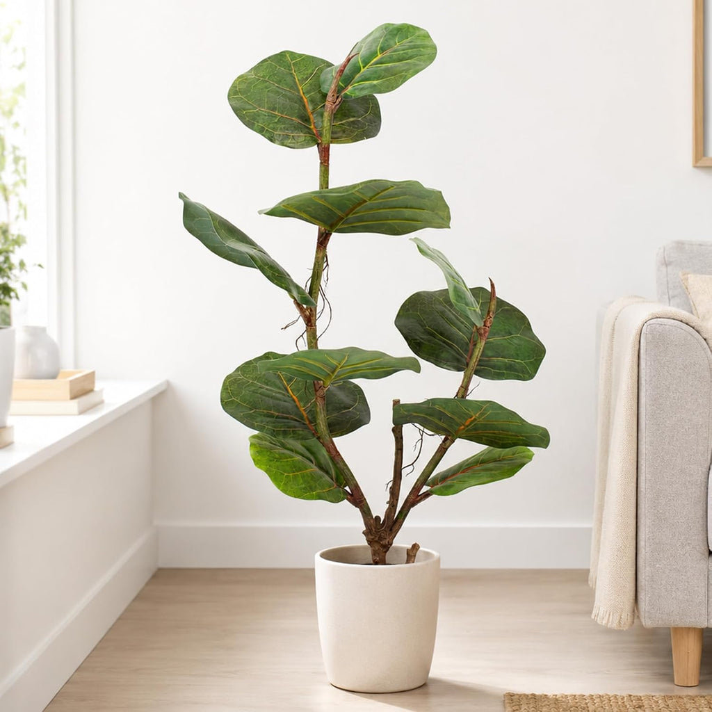 Faux Fiddle Leaf Fig Tree, 3 Ft Artificial Ficus Lyrata Plant 11 Fiddle Leaves, Fake Floor Plant in Pot Living Room