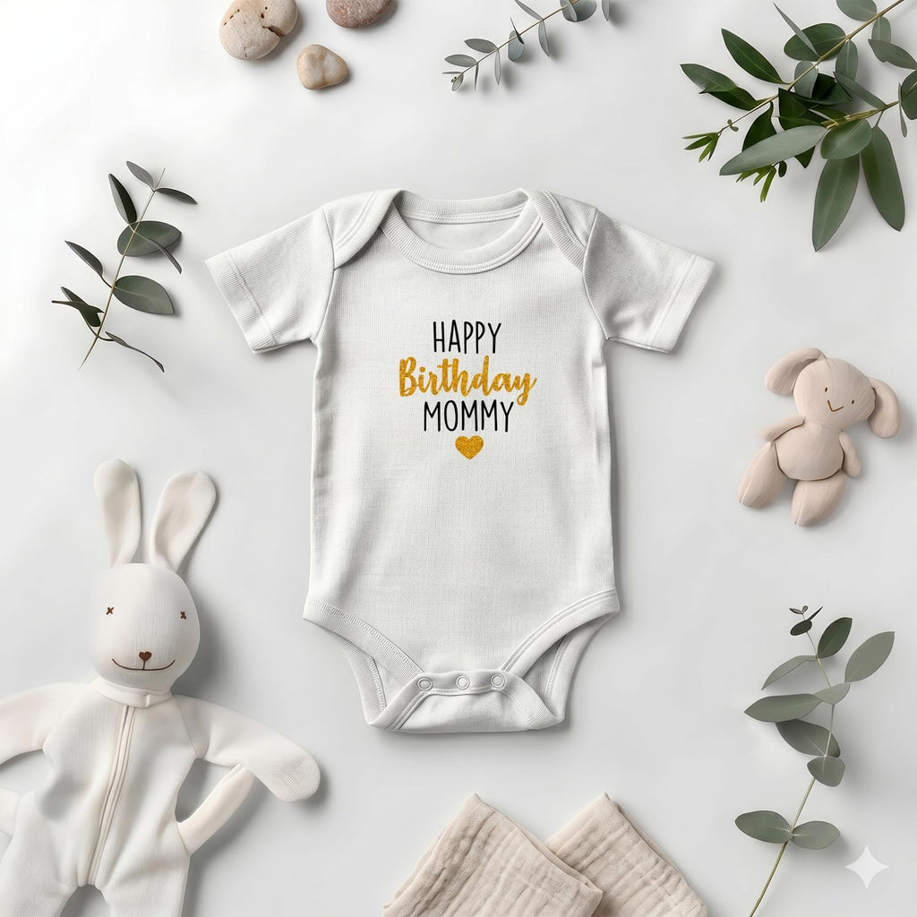 Organic Cotton Baby Onesie "Happy Birthday" Infant Bodysuit, Soft Breathable Outfit, Unisex Baby Clothes
