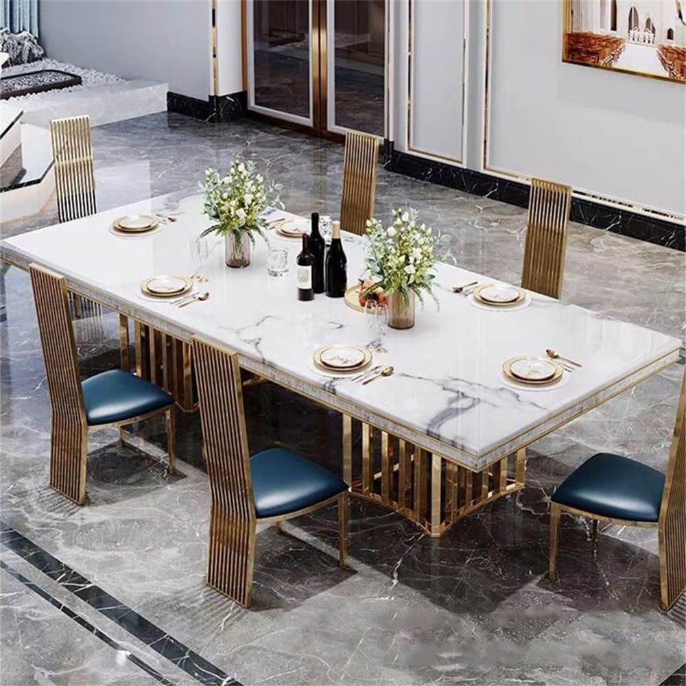 Luxury Style Marble Dining Table Modern Rectangle Kitchen Dining Room Table Gold Metal Pedestal Table-Table