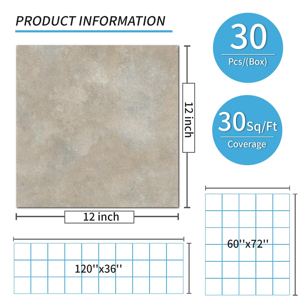 30-Pack Peel and Stick Vinyl Floor Tiles, 12 x 12 in, Slate