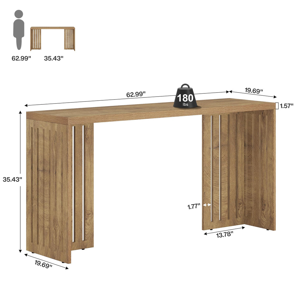 63-Inch Bar Table with Louvered Base, Natural