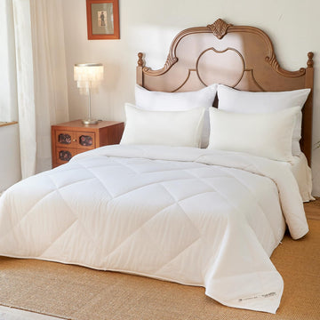 All Season Wool Comforter Twin Size, Cotton Shell, White
