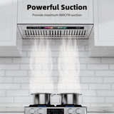 36 Inch Stainless Steel Range Hood Insert 900 CFM 4 Speed Voice, Gesture & Touch Control Convertible Ducted/Ductless Delay Shutdown, Memory Function