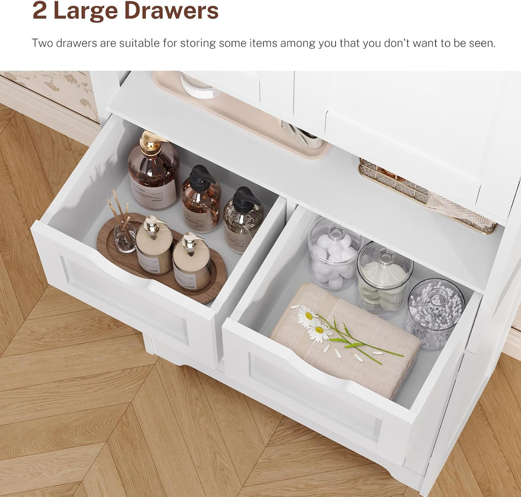 57.8" H Tall Bathroom Storage Cabinet with 4 Doors & 2 Adjustable Shelves, Freestanding Bathroom Cabinet with 2