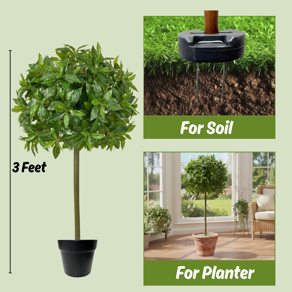 Artificial Topiary Ball Tree 3FT 1 Pack, UV Resistant Faux Plant