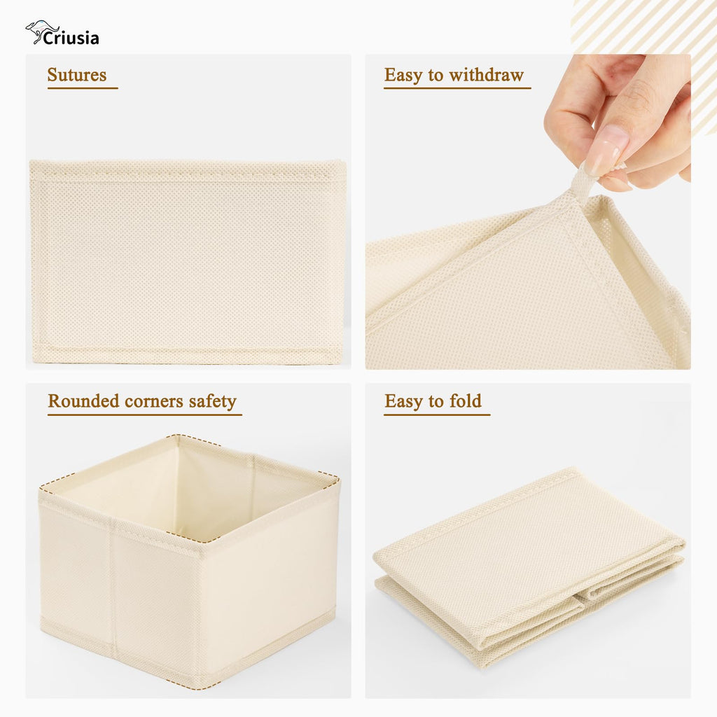 26 Pack Drawer Organizer for Clothes, Foldable Dresser Dividers with 3 Sizes, Fabric Storage Bins - Beige