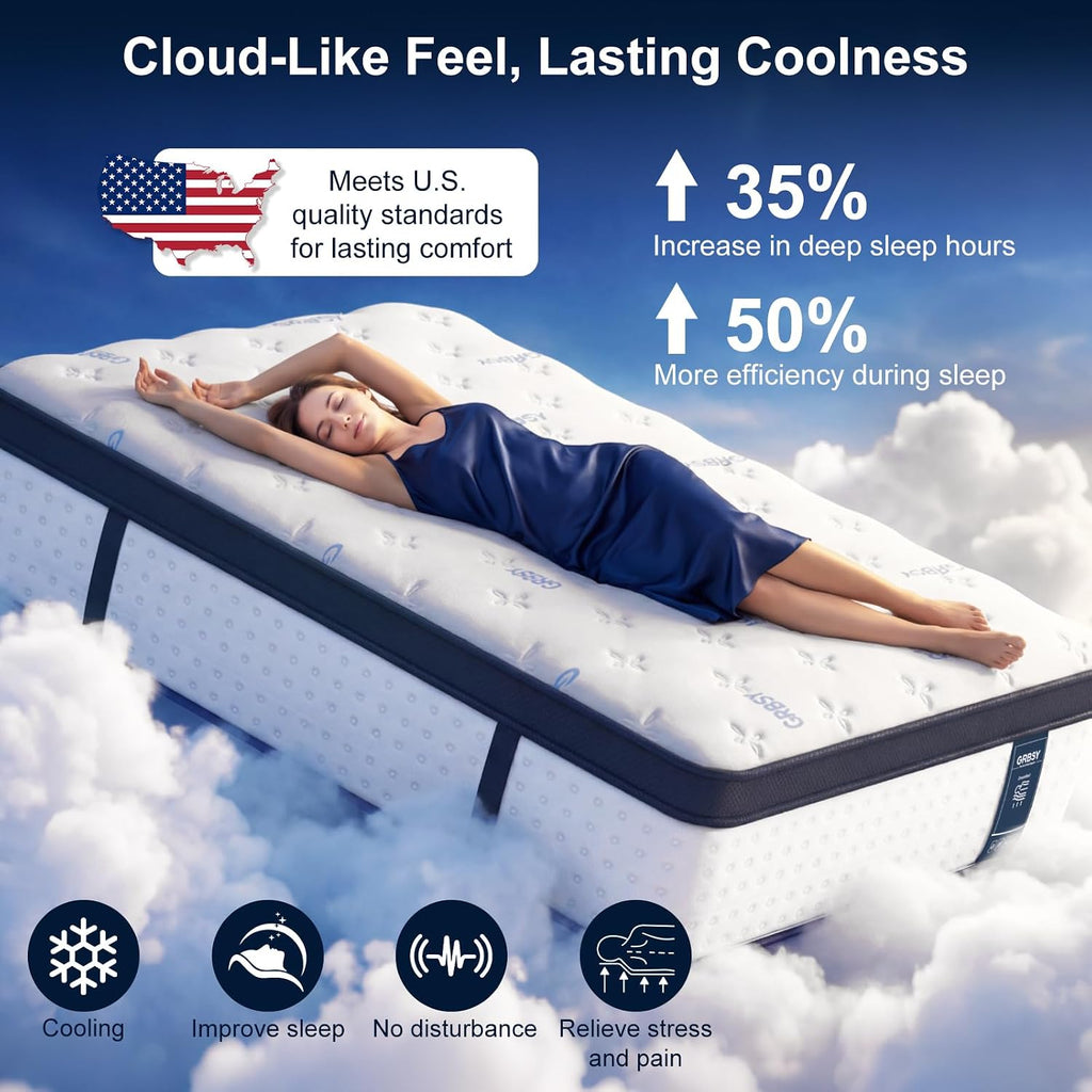 14 Inch California King Size Mattress, Upgraded 7-Zone Support Hybrid Mattress In A Box with Cooling Gel Memory Foam