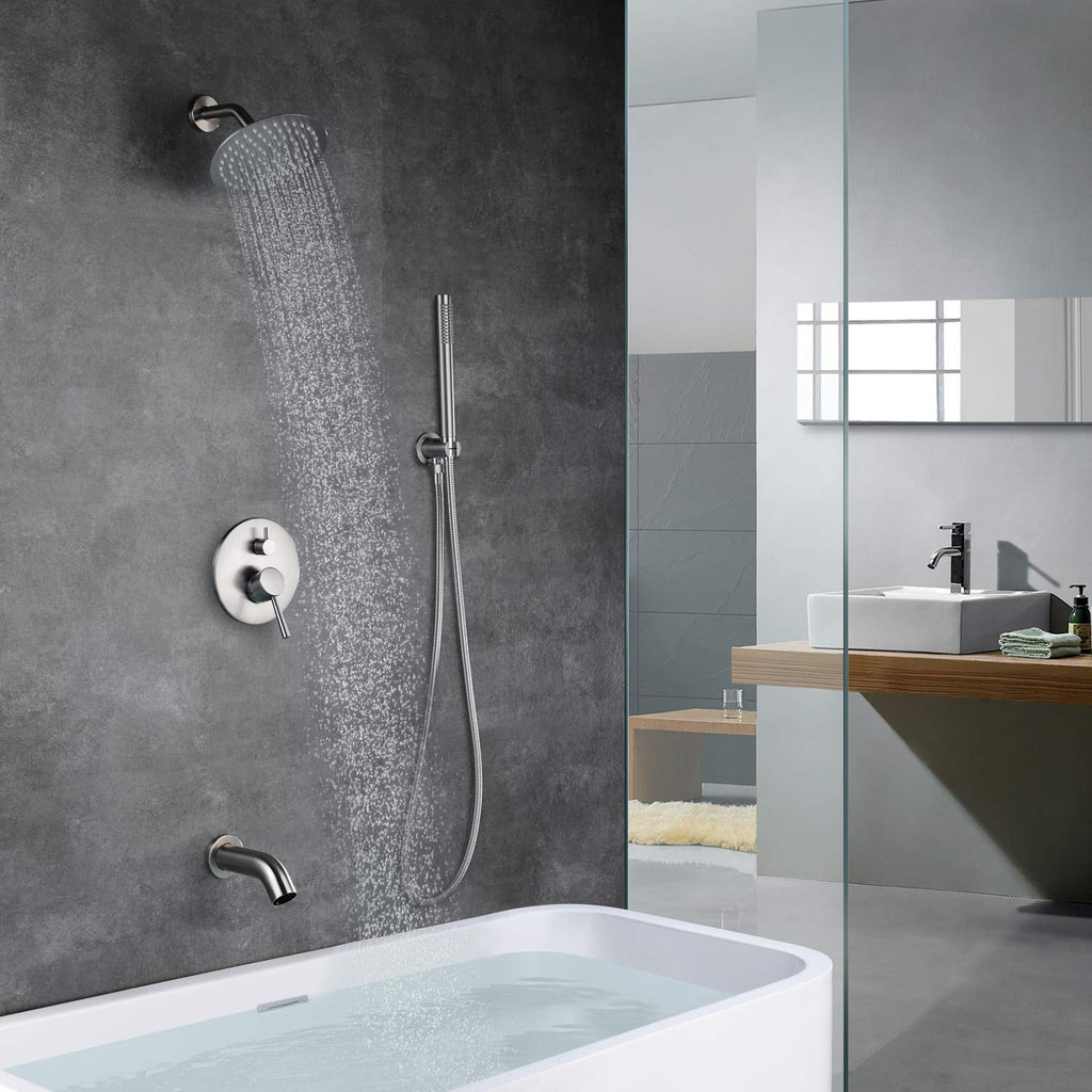 Brushed Nickel Shower System with Waterfall Tub Spout