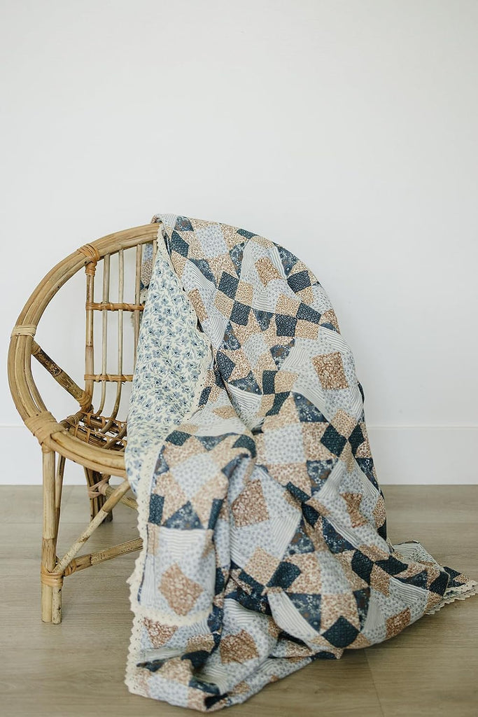 Muslin Quilt, Patchwork Print and Blue Blossom, 100% Muslin Cotton Baby Blankets for Girls and Boys, Muslin Baby