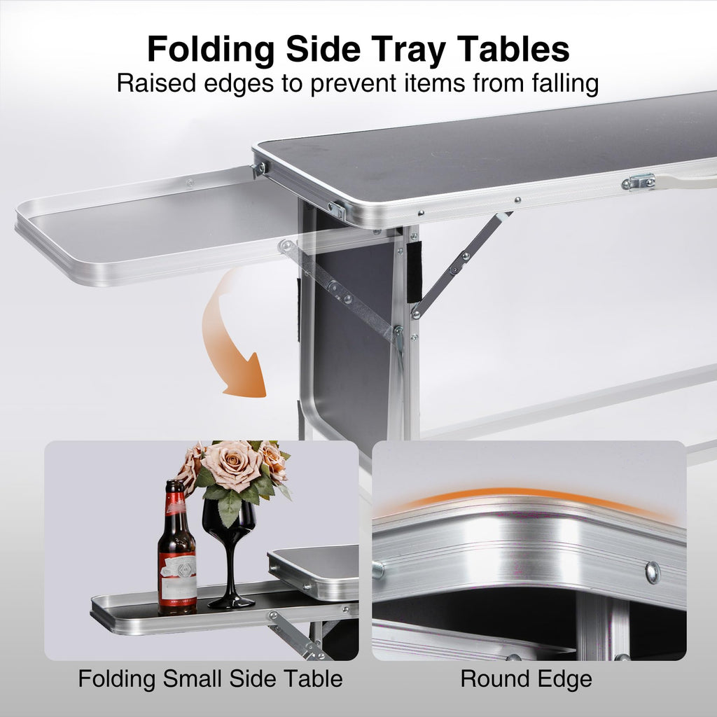 Folding Portable Bar Table with Side Rack, Black 111"x33"x15"