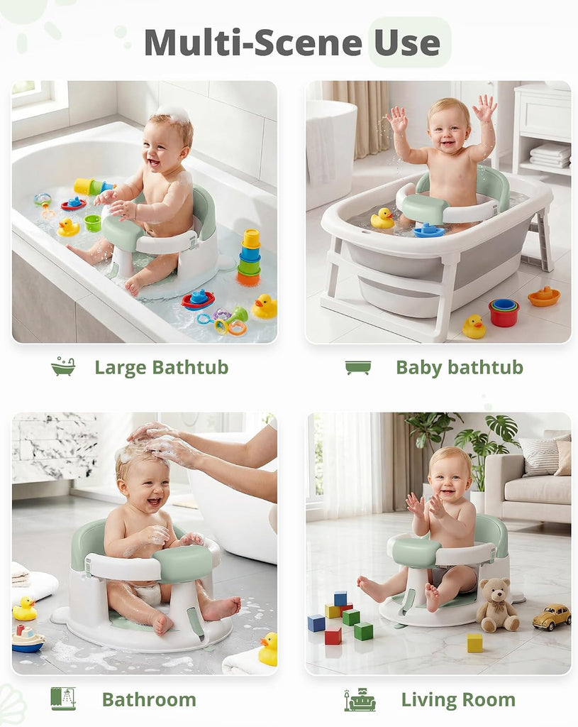 Baby Bath Seats for Babies Sitting Up, Non-Slip Baby Bathtub with 3 Suction Cups, Safe & Comfortable Toddler Bath