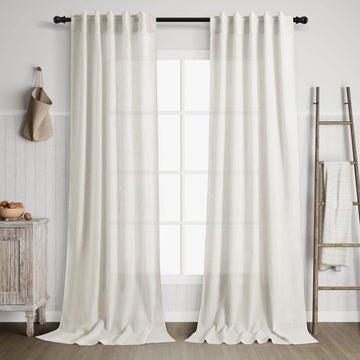 Extra Long Curtains 120 inch Length 2 Panels Set Back Tab Neutral Farmhouse Drapes Light Filtering Semi Sheer Linen