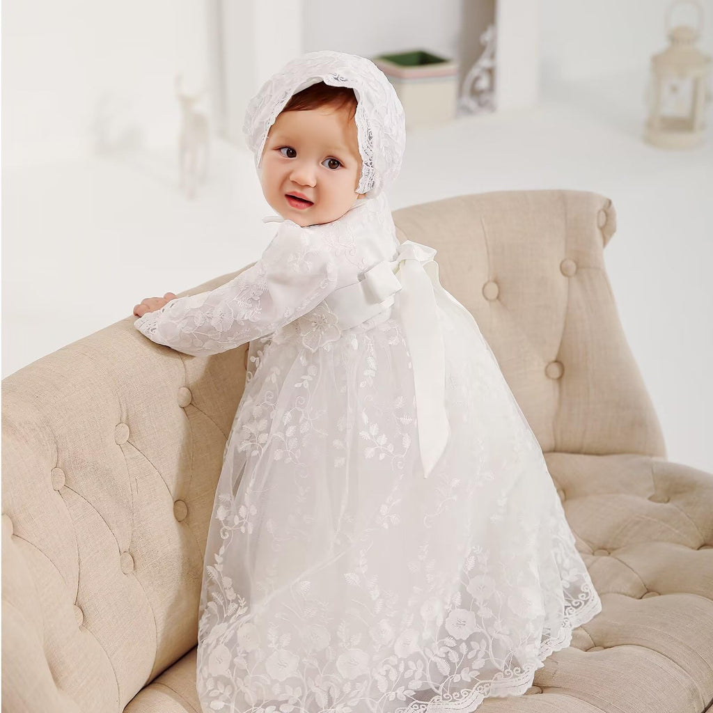 Baby Girl Christening Baptism Dress Long Blessing Gowns White Wedding Dresses (, White 1)
