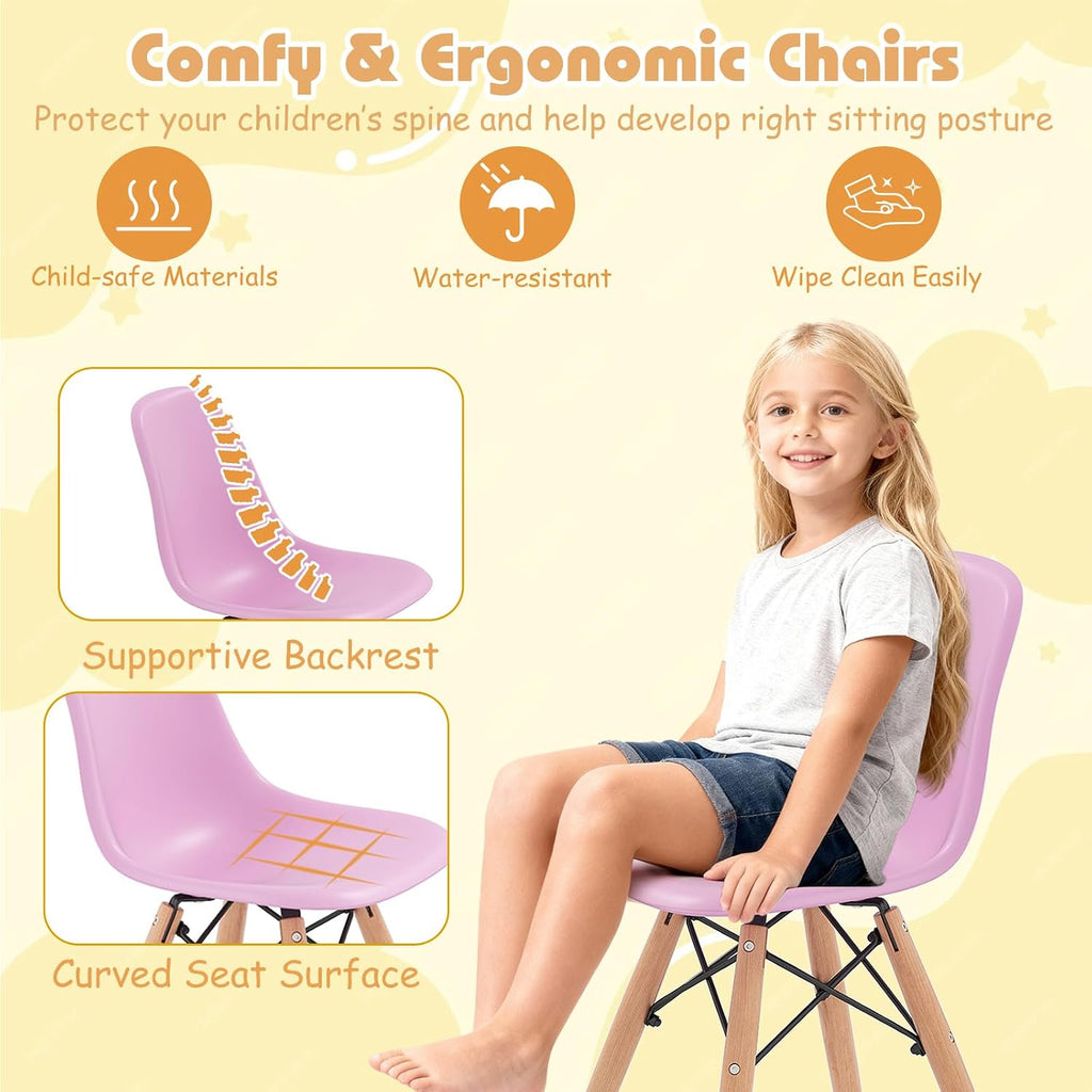 Kids Table and Chairs, 5 PCS Mid-Century Modern Style Kids Activity Set w/Wood Legs, Metal Frame, for Dining Drawing