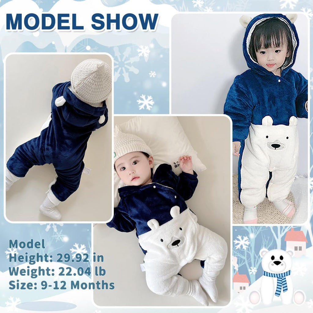 Baby Snowsuit Bear Suit Romper Winter Warm Coat Infant Fleece Footie Jumpsuit for Girls Boys