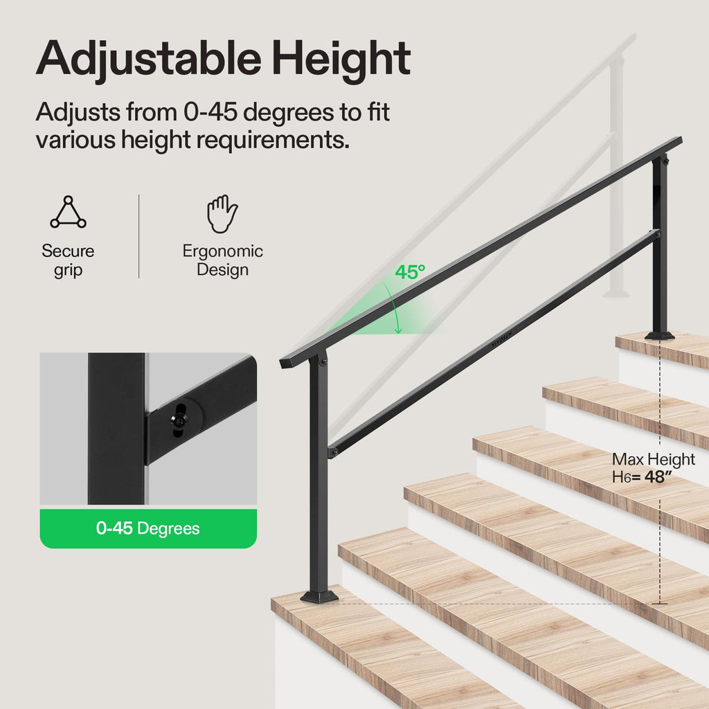 6-Step Stair Handrail 83"x36" Wrought Iron Porch Railing Black