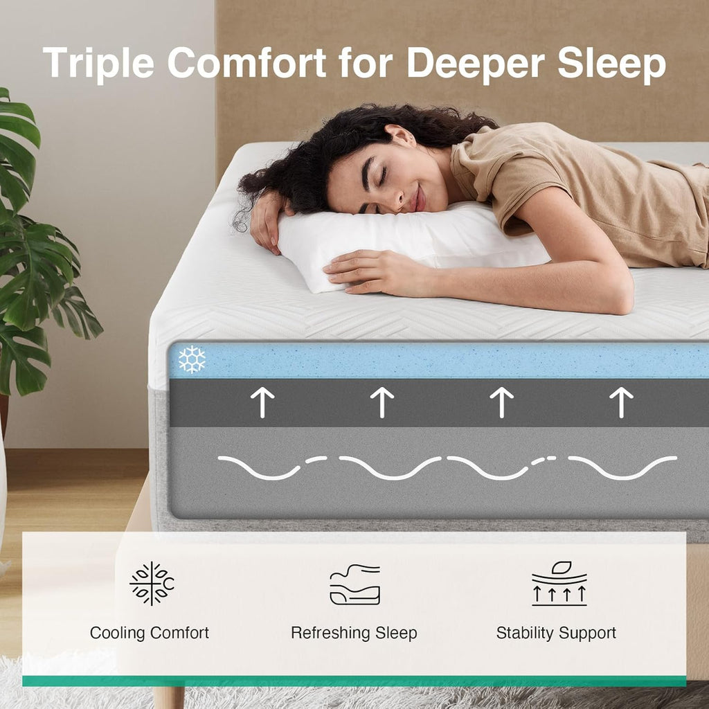 Bliss Queen Size Mattress, 12 Inch Gel Memory Foam Mattress Queen | Cool Night Sleep & Pressure Relief, Support Foam