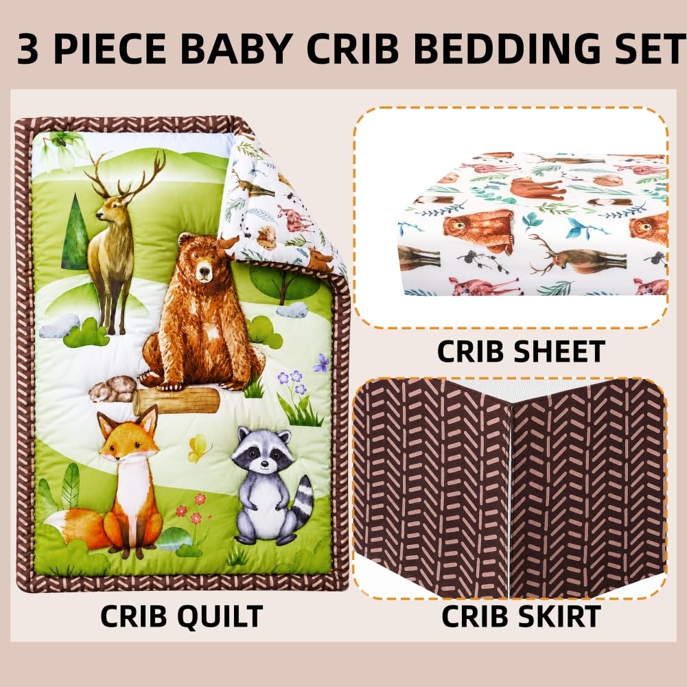 Baby Crib Bedding Set Woodland Animal Neutral Nursery Comforter Bed Sets
