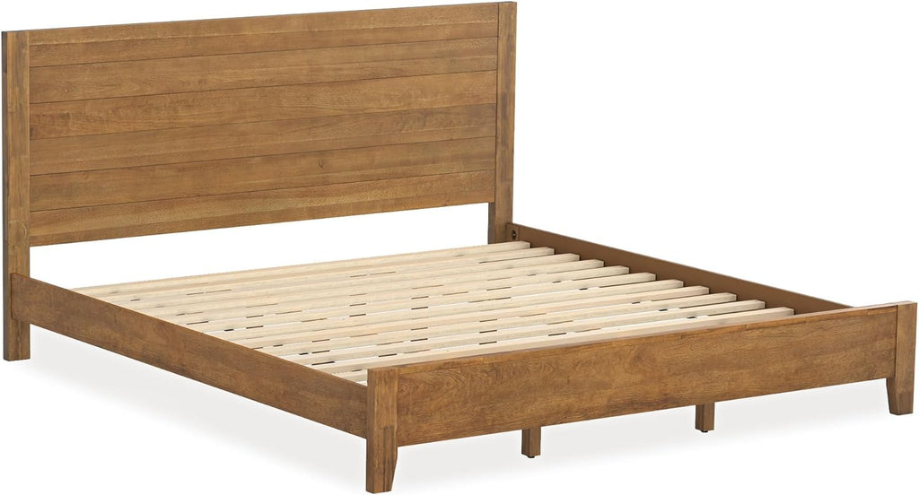 King Bed Frame and Headboard, 100% Solid Acacia Wood Platform, 800lb Heavy Duty Support with 10 Reinforced Legs