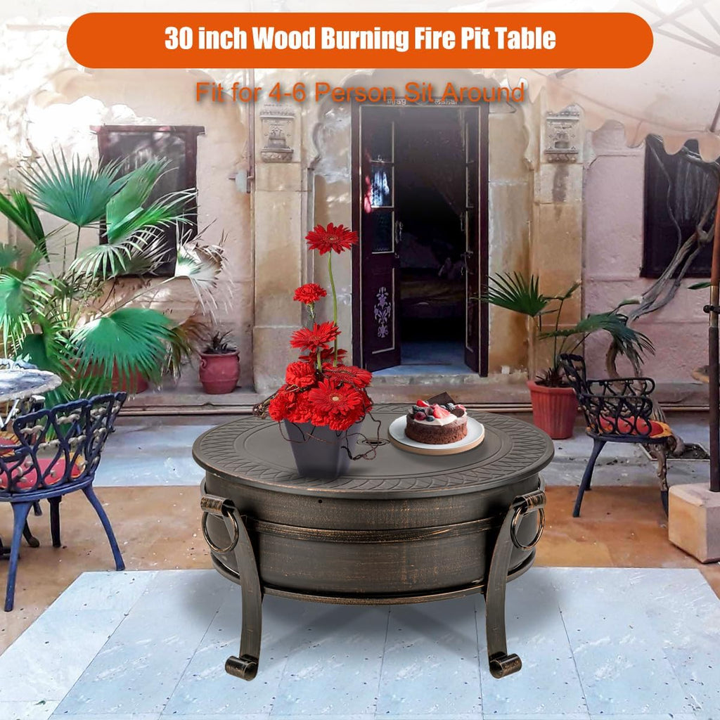 36 Inch Fire Pit with Grill & Lid, Fireplace & Round Table & BBQ 3 in 1 Fire Pit,Heavy Duty Wood Burning Fire Pits for O