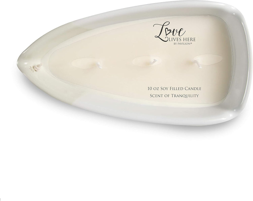Lake Best Times-Ceramic Boat Shaped 3 Triple Wick Soy Wax Candle Scent: Tranquility, 10 oz 2.75 Inch Tall, Beige