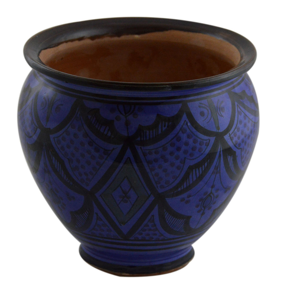 Flower Pot Moroccan Spanish Garden Drain Hole Ceramic Planter Handmade Blue