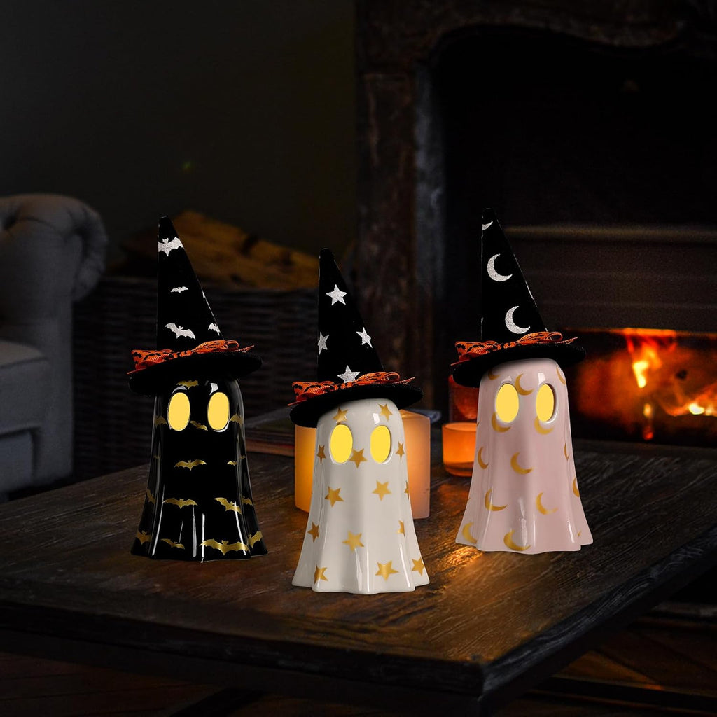 Halloween Ceramic Ghost Halloween Decorations Indoor - Set of 3