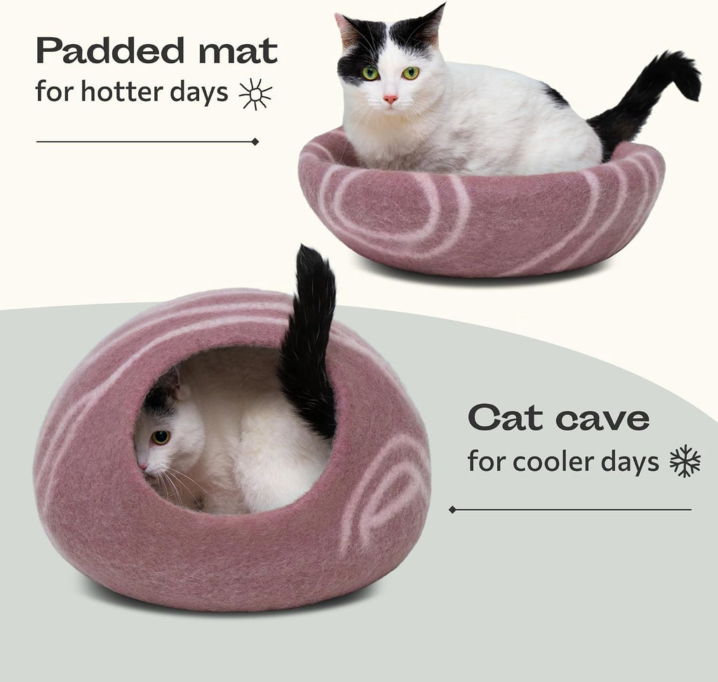 Cat Cave - Merino Wool Bed for Indoor Cats (Rose Gold, Medium)