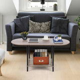 Coffee Tables,2-Tier Small Oval Center Table Industrial Modern Style Coffee Tables with Storage Shelf and Wood