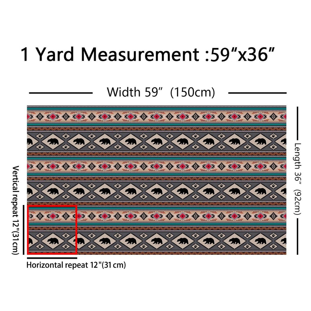 Bear Fabric by The Yard - Native Tribal Aztec Upholstery, Rustic Hunting Animal Indoor/Outdoor, Southwestern Tribe