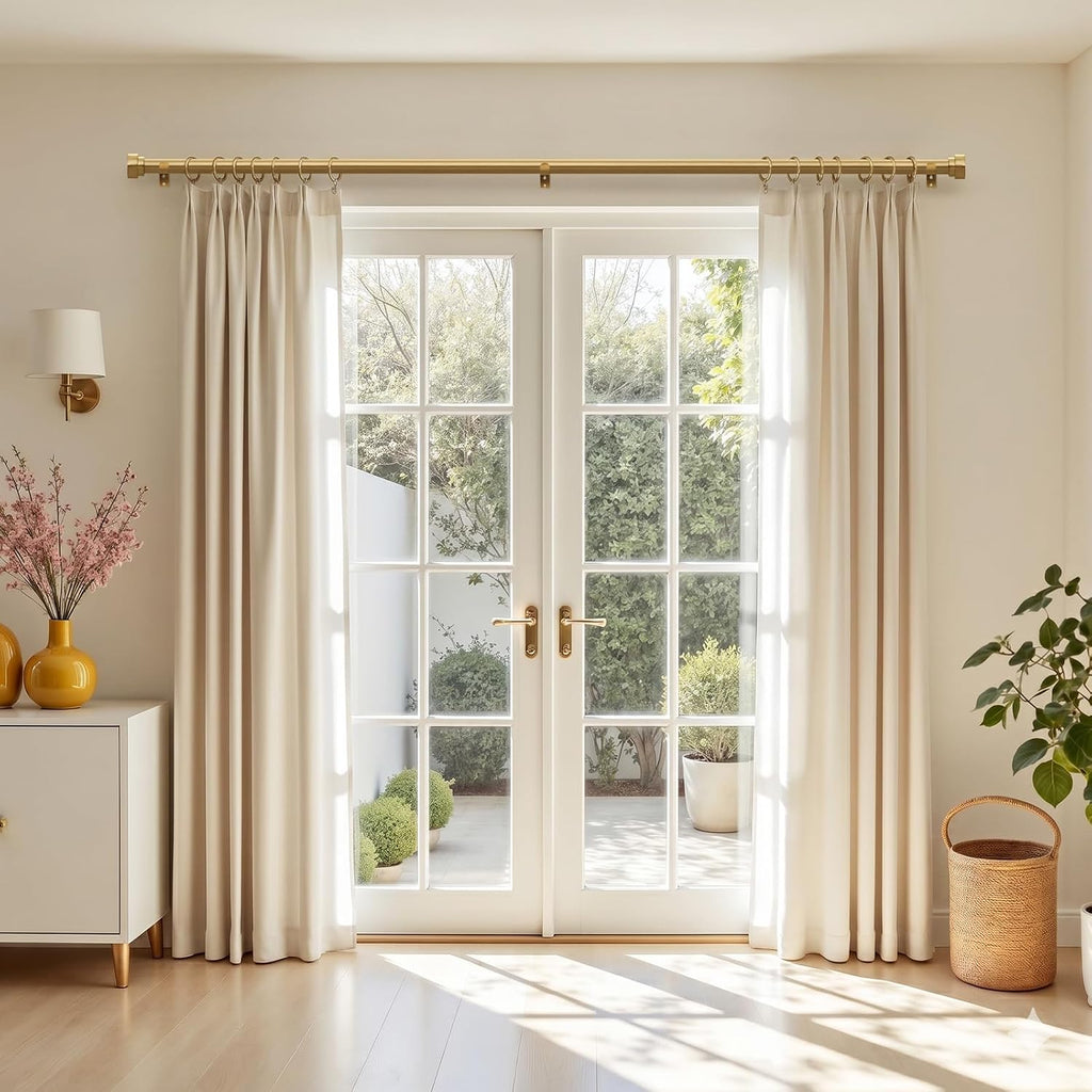 Brass Curtain Rods for Windows 32 to 60 Inch,1 Inch Heavy Duty Brush Gold Window Curtain Rod with Solid Metal Finials