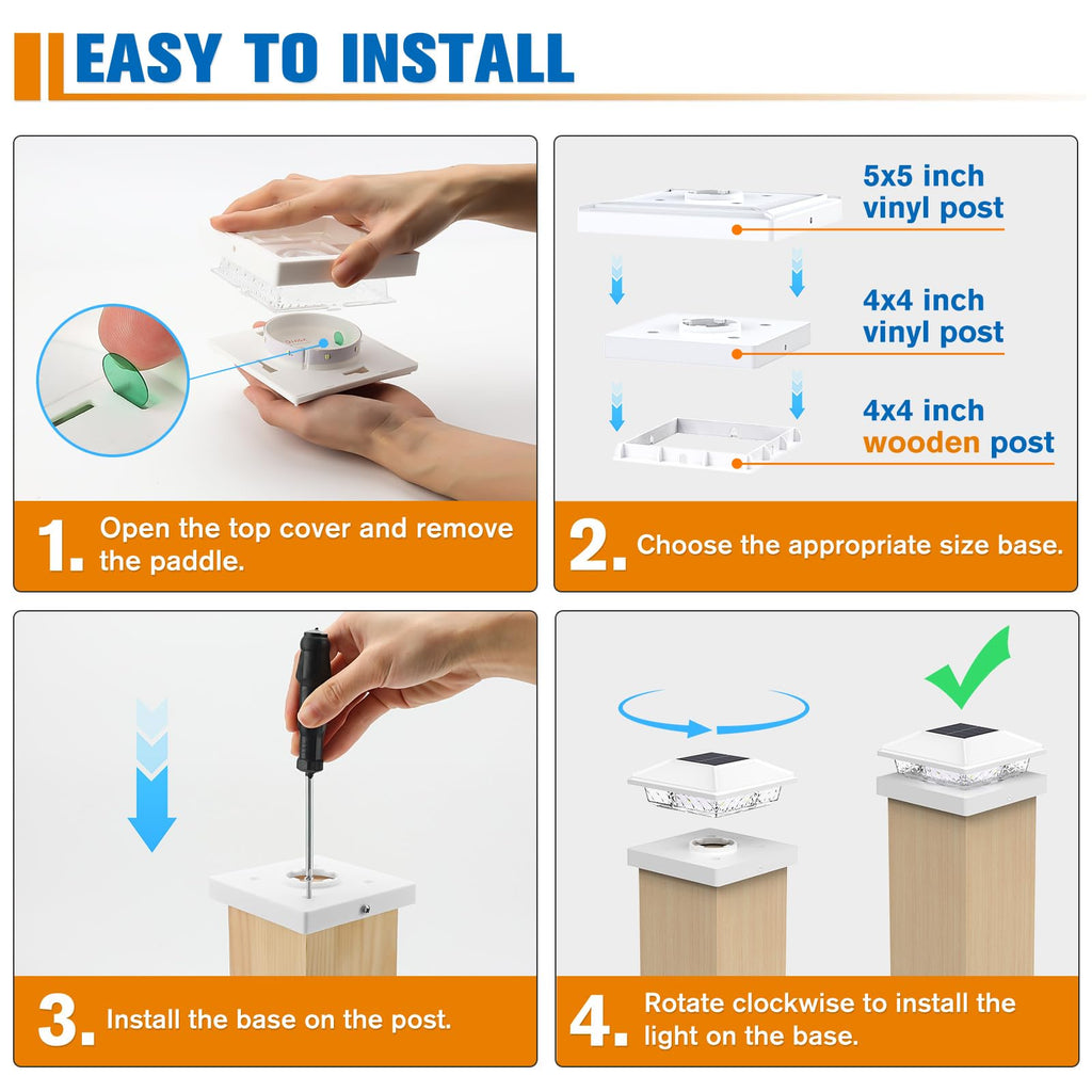 Solar Post Cap Lights,4x4 Post Solar Light Cool White,White 12 Pack
