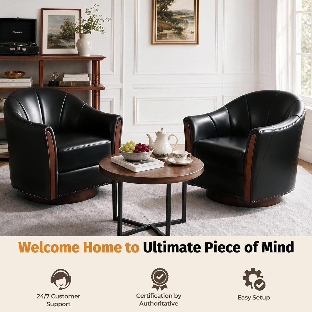 360° Swivel Accent Chair, Faux Leather Swivel Barrel Chairs