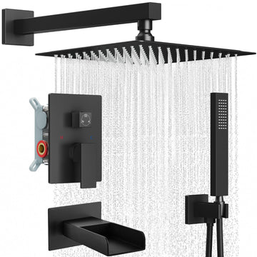 Tub Shower Faucet Set with Handheld Spray, 12 Inch Matte Black