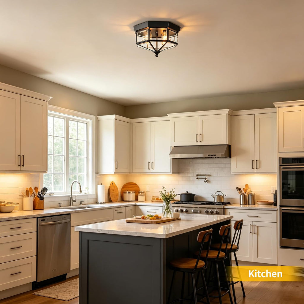 Flush Mount Outdoor Ceiling Light Fixture, 4 Light Exterior Porch Ceiling Lights with Clear Glass