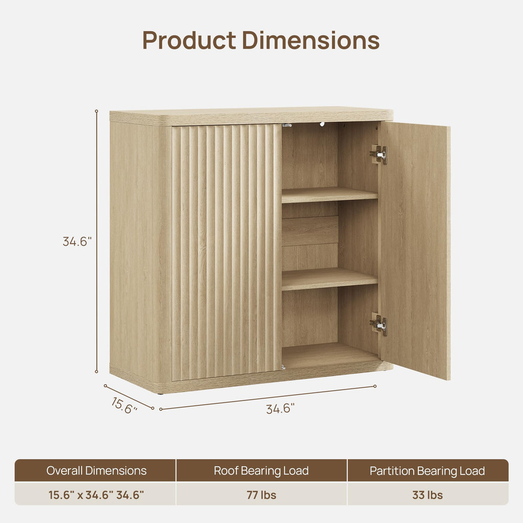 Buffet Cabinet with Storage Sideboard Accent Modern Credenza with Doors & Shelves Fluted 34.6" Tall Media Console Mid
