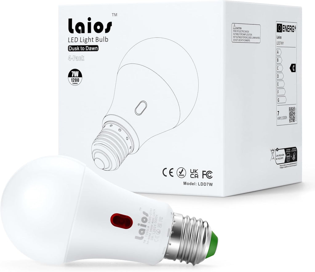 Dusk to Dawn Sensor E26 Light Bulb, 7W LED Outdoor Photocell Lighting Bulb, 1200lm Equivalent 60W,Daylight(5000K)