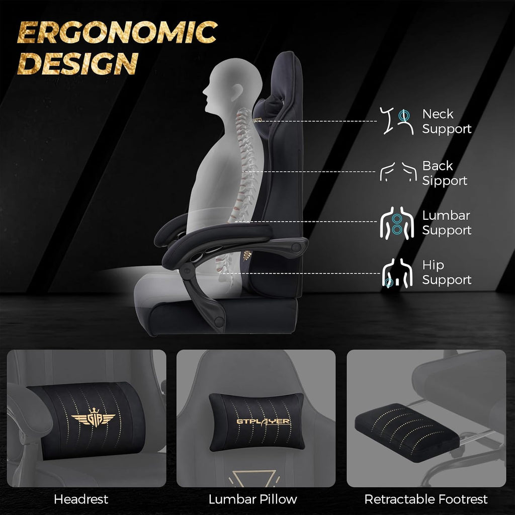 Video Gaming Chair Fabric, Ergonomic Computer Chair with Footrest and Pocket Spring Cushion, Height Adjustable Video