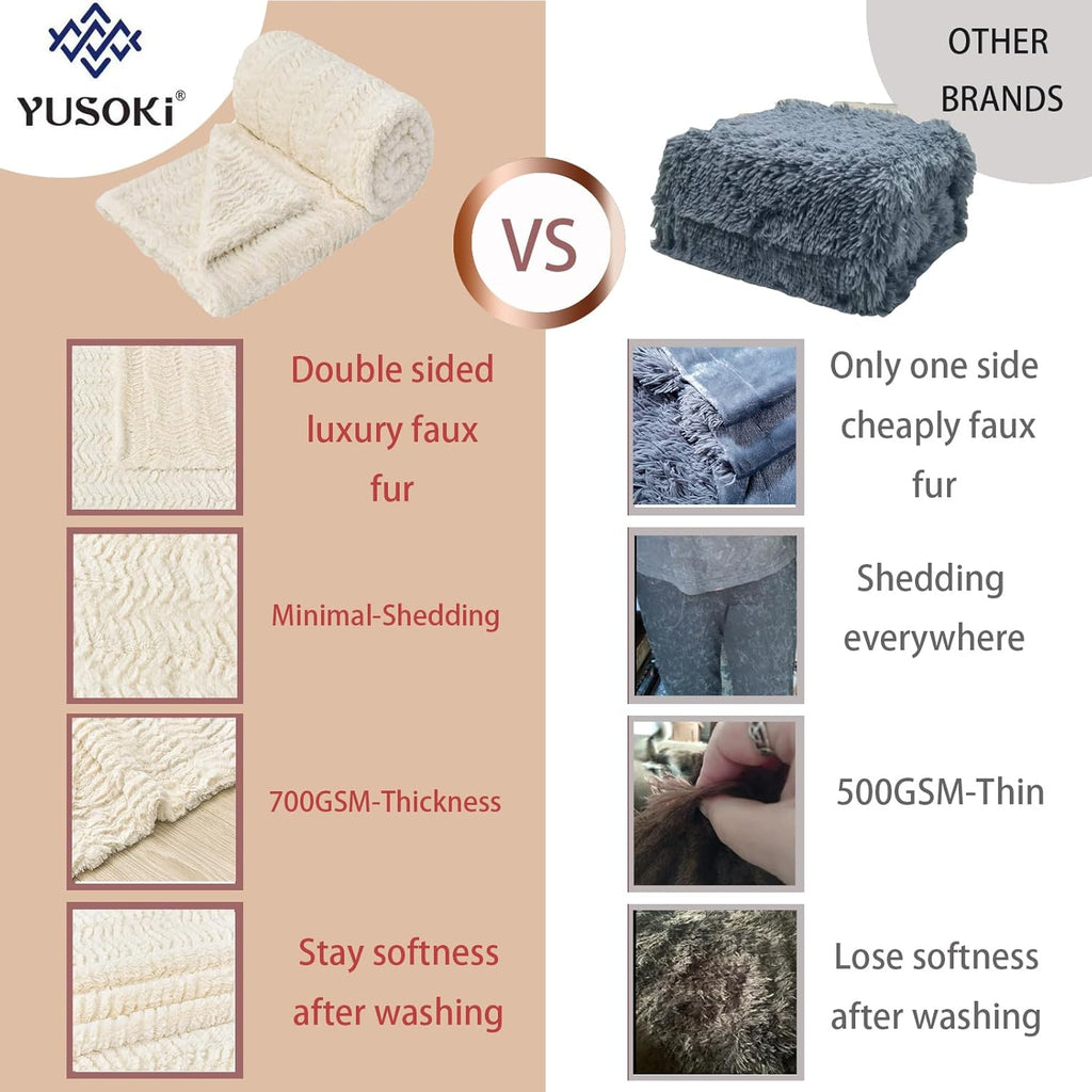 Luxury Double Sided Faux Fur Throw Blanket,700GSM Ultra Soft Fuzzy Thick Throw,Fishbone Pattern, Machine Washable