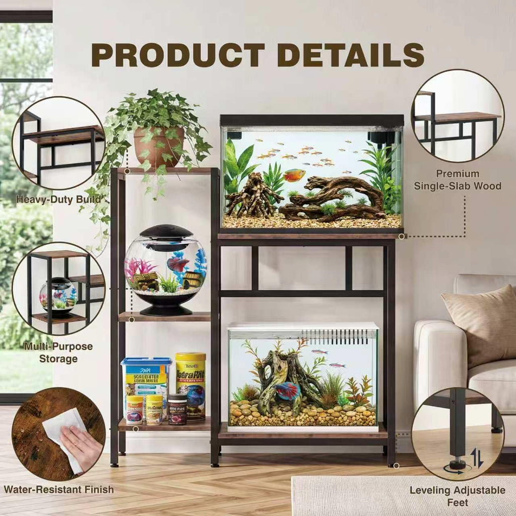 5/10 Gallon Fish Tank Stand with Storage Shelves Wood Aquarium Stand