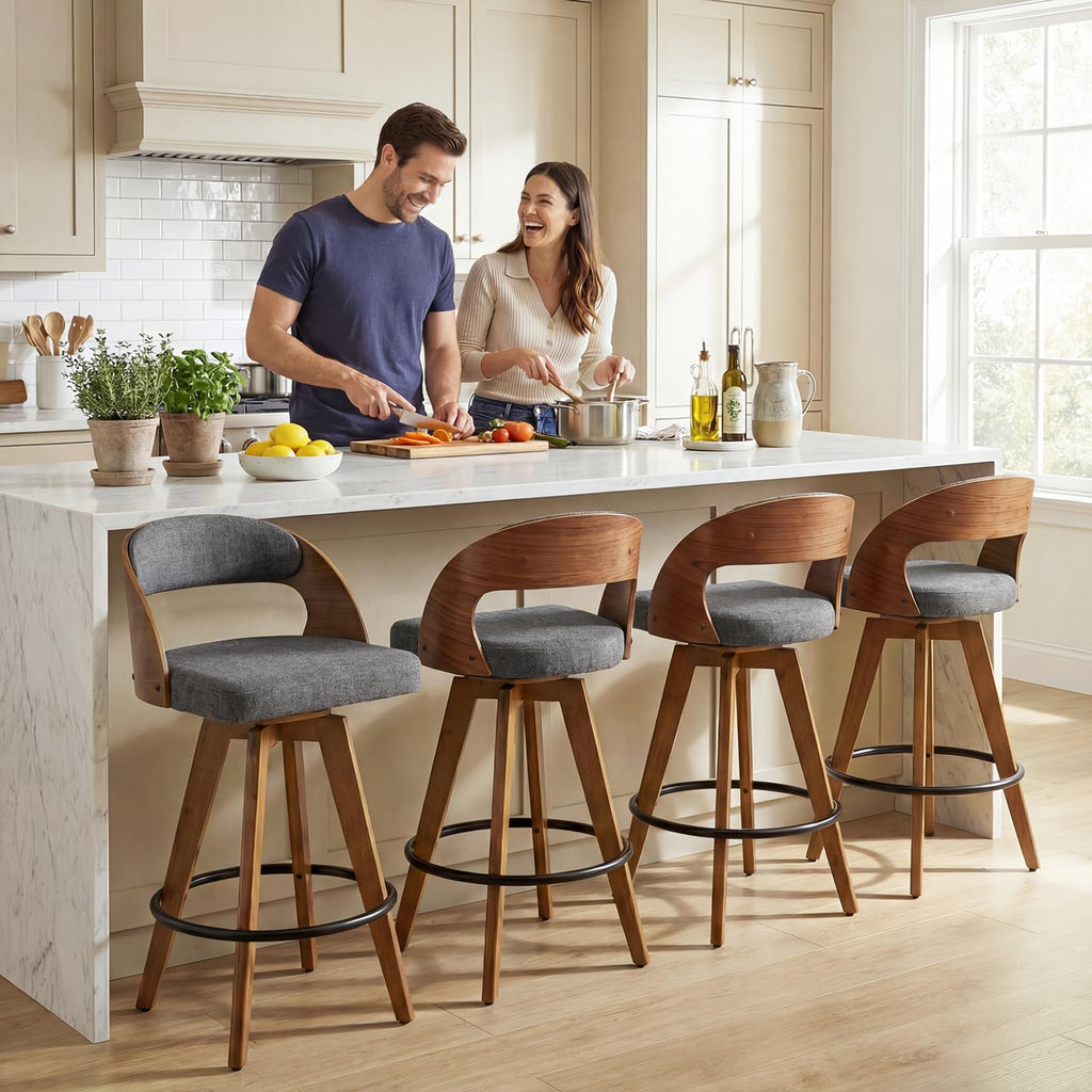 Barstools Set of 3, Counter Height Bar Stools Island, 26.8 Inch Modern Upholstered Bar Chair, Swivel Counter Stools