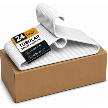 Heavy Duty White Hangers Tubular Plastic Hangers, Set of 24 (Heavy Duty)