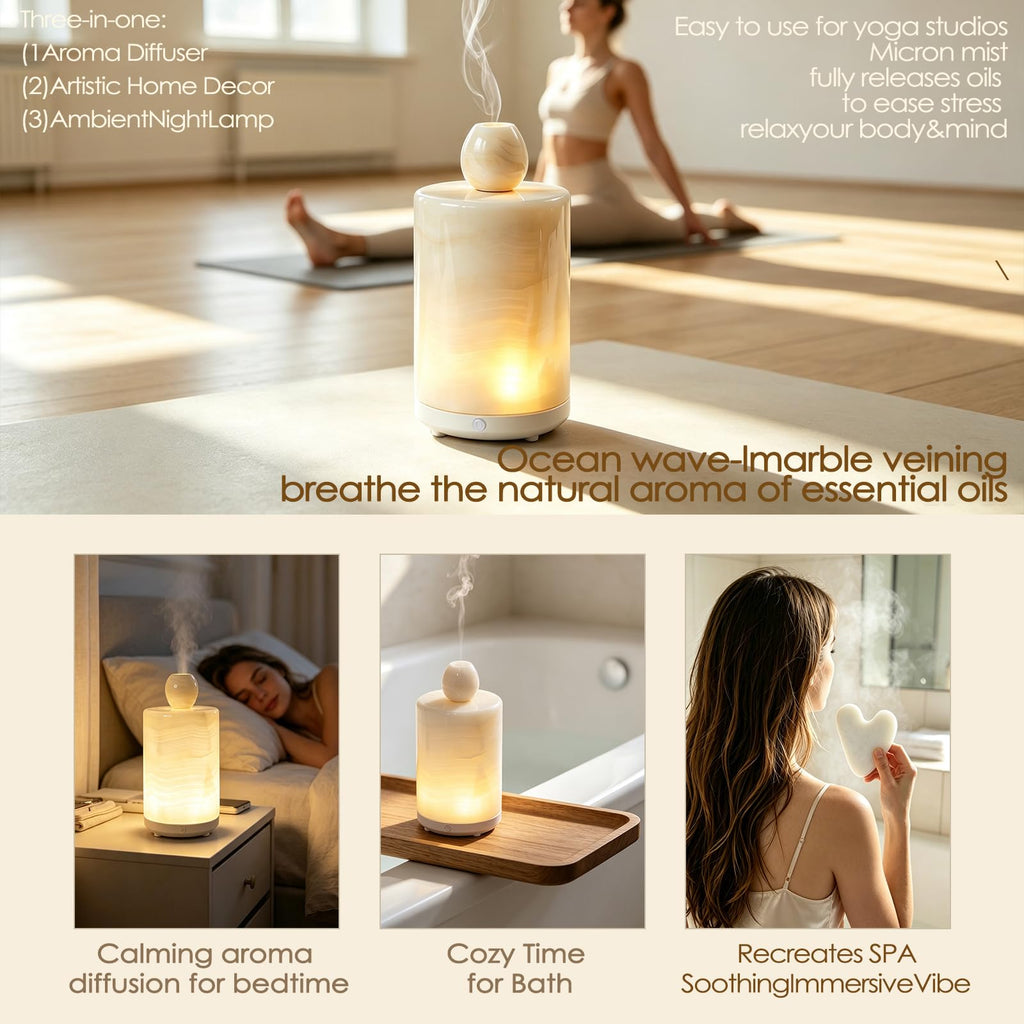Marble Essential Oil Diffuser Machine Scent Air Humidifier Home and Bedroom Spas Self Care Wellness Gift Set Woman