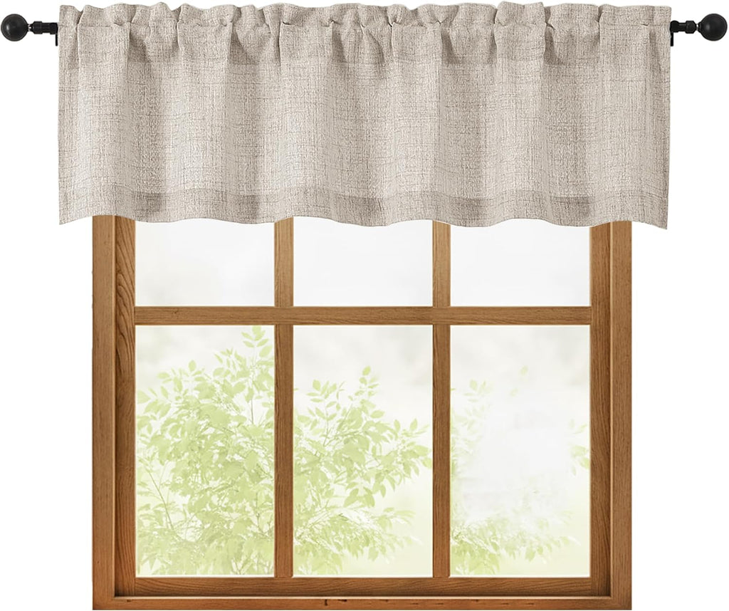 Linen Valances for Windows 1 Pcs, Light Filtering Textured Farmhouse Short Small Valance Curtains for Bathroom