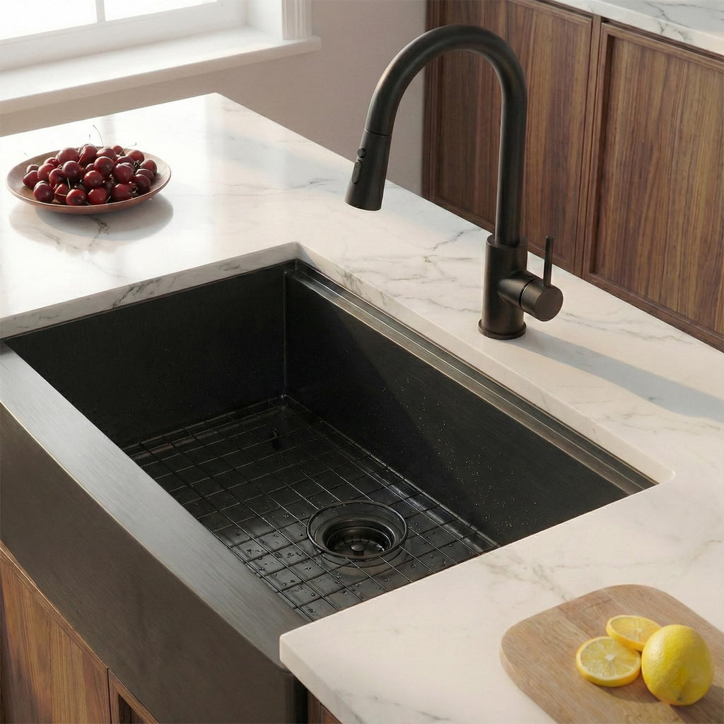 33 Inch Black Farmhouse Sink, 33x20x9 Undermount Gunmetal Black Apron Front Farm Ktichen Sink Stainless Steel Single