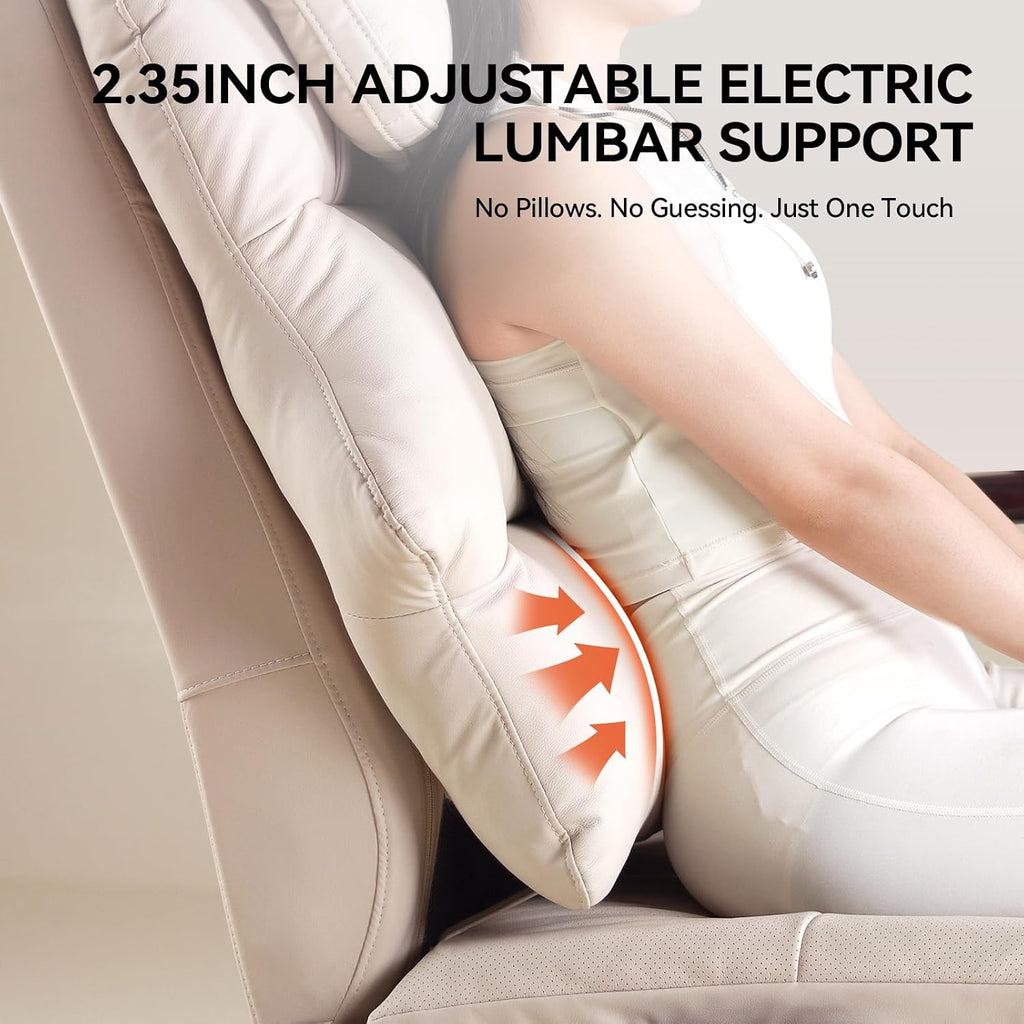 M7 Power Recliner Chair for Adults, Real Leather | Adjustable Lumbar Support & 5-Min Rhythmic Stretch 160° Reclining