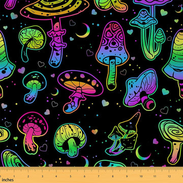 Mushroom Fabric By The Yard Cartoon Mushroom Upholstery Fabric Colorful Plants Decorative Fabric Galaxy Starry Sky