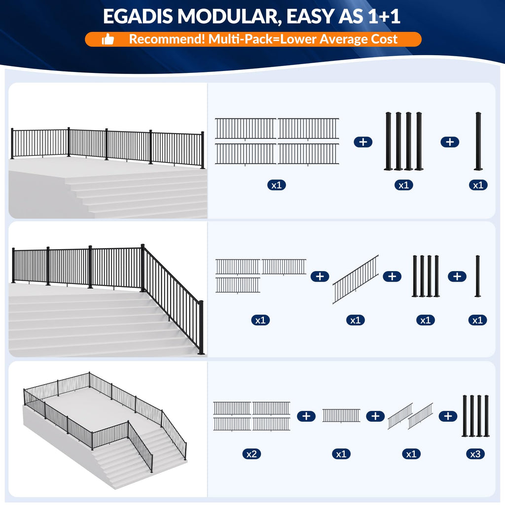 36 in x 4 ft Modular Aluminum Stair Railing Kit Without Post