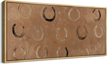 Extra Large Framed Canvas Print Wall Art Rustic Horseshoe Pattern Western Country Abstract Brown Horse Illustrations