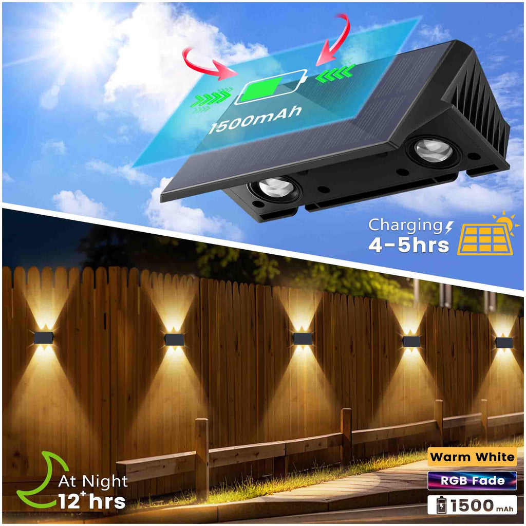 Fence Lights Solar Powered, Multicolor Modes Solar Fence Lights Outdoor IP67 Waterproof, Up and Down Solar Wall